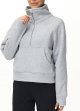 Womens' Half Zip Pullover Fleece Stand Collar Crop Sweatshirt with Pockets