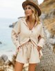 Womens Button Down Lounge Sets Long Sleeve Shirts and Shorts 2 Piece