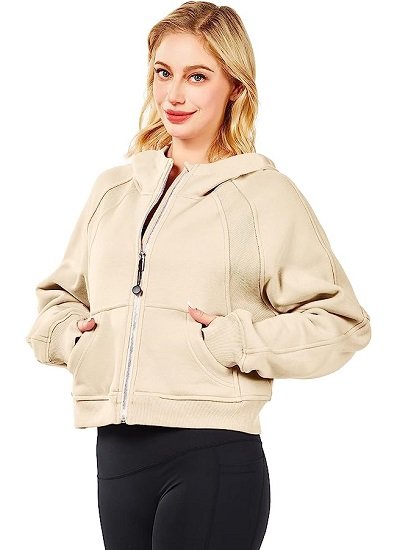 Workout Hoodies Zip Up Sweatshirt Pullover Long Sleeve Crop Hoodies