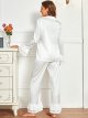 Women's Satin Notch Collar Blouse and Ruffle Hem Pants Set