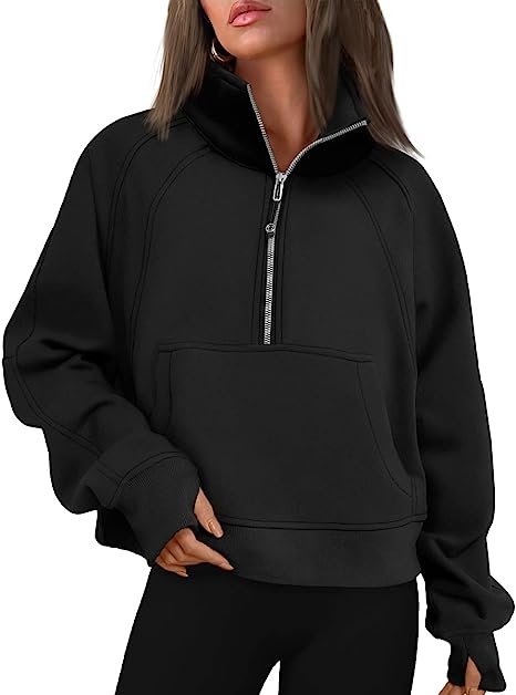 Womens Half Zip Cropped Pullover Sweatshirts Fleece Quarter Zipper Hoodies